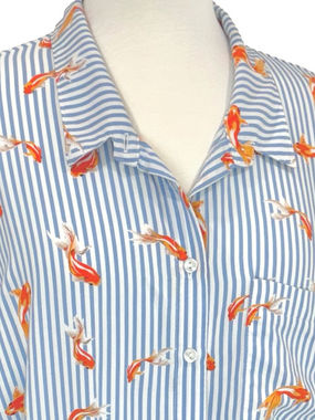 Zoe blue striped orange koi shirt